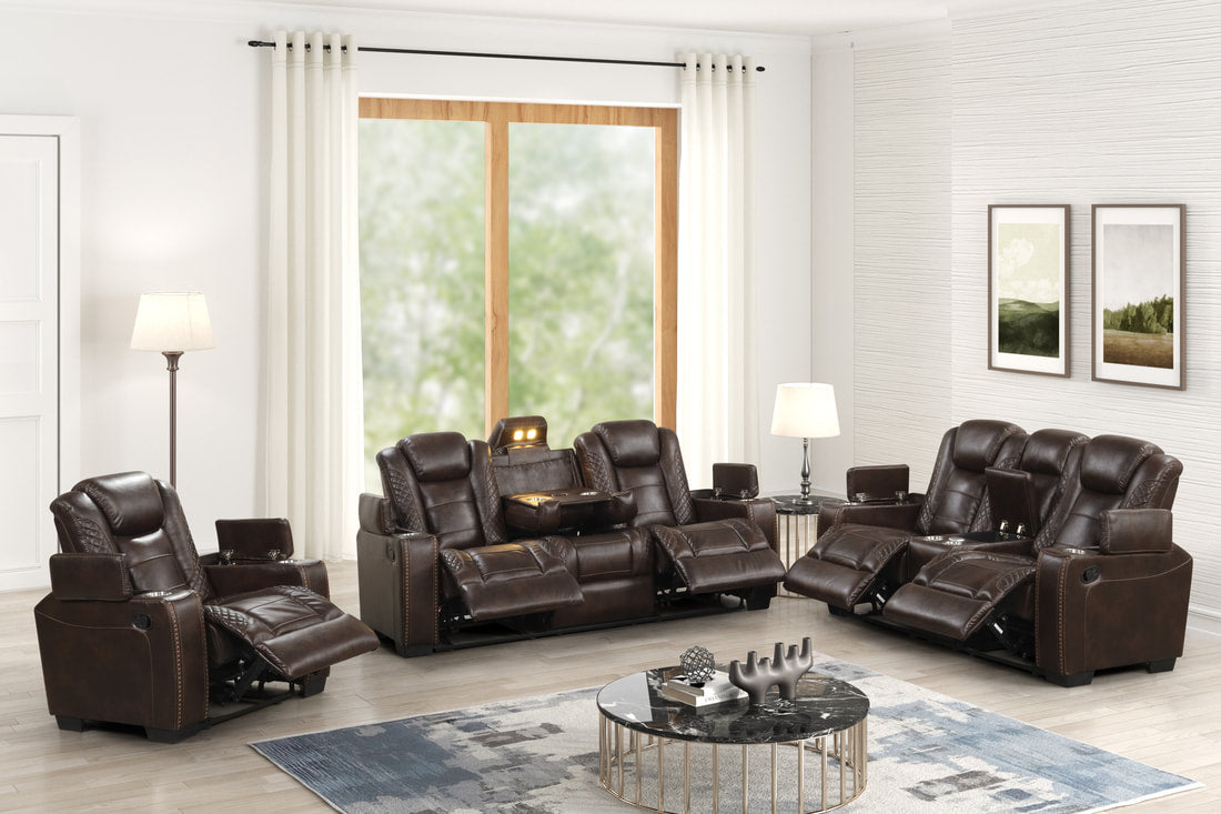 Stefano60 Brown LED/BLUETOOTH SPEAKERS 3pc Reclining Set