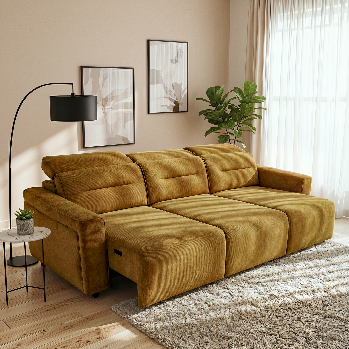 Falmouth Gold Fabric Power Slider Sofa