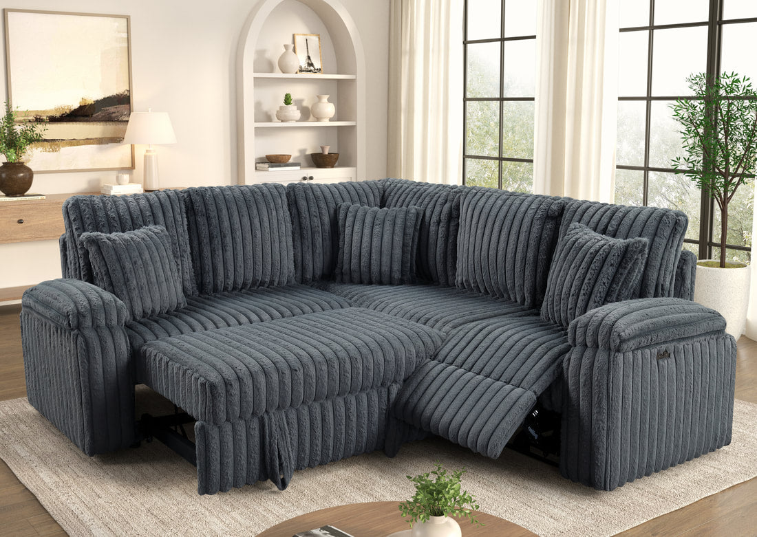 Amiri Charcoal Power Sectional With Pull-Out Bed