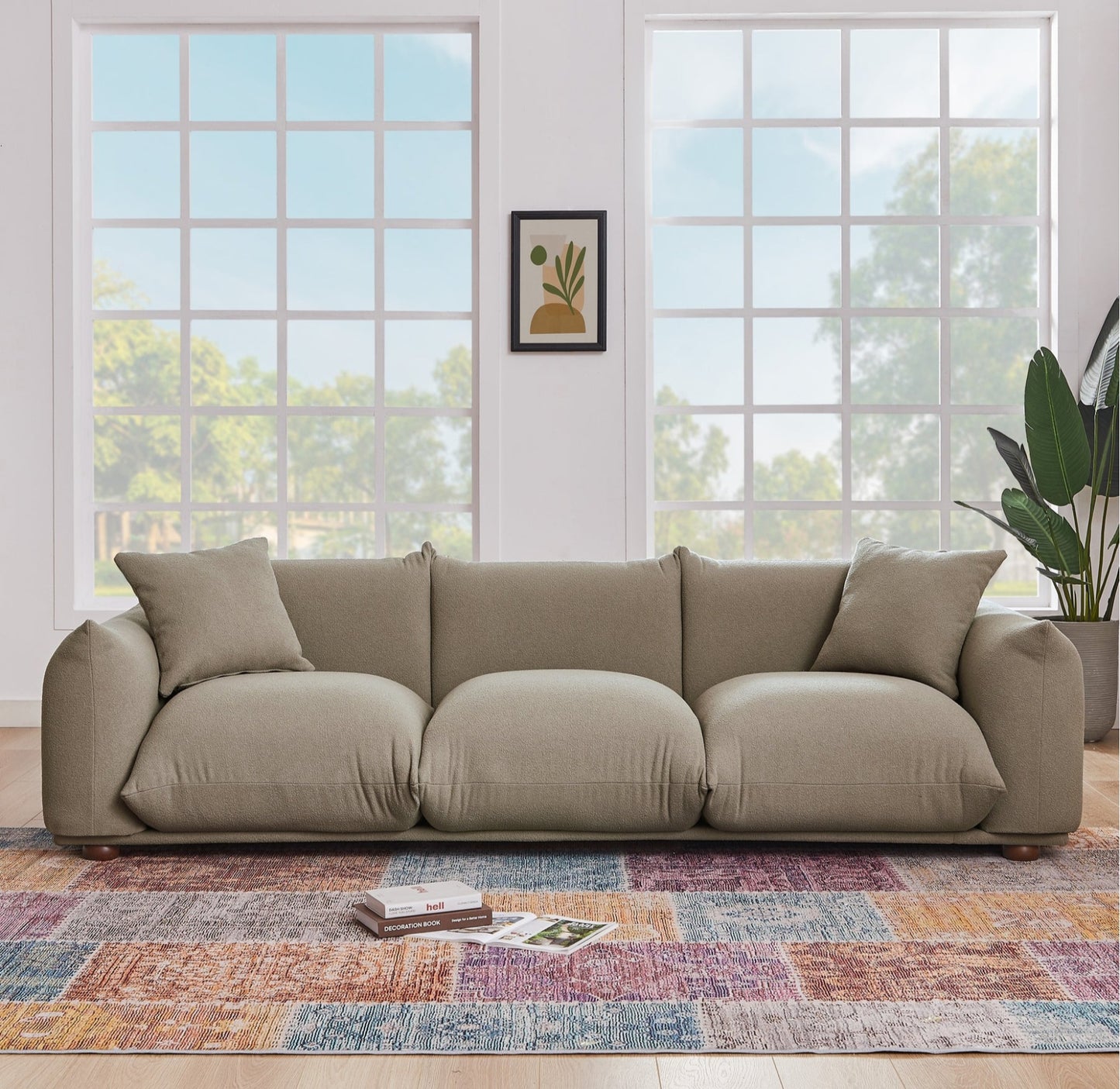 Kely Mocha Mid-Century Modern 100'' Boucle Upholstered Sofa