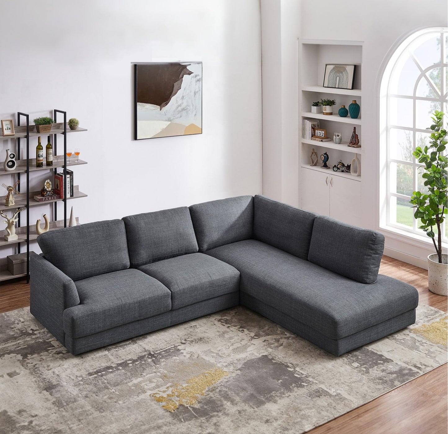Glander 108" Grey Linen Sectional Sofa Right Facing