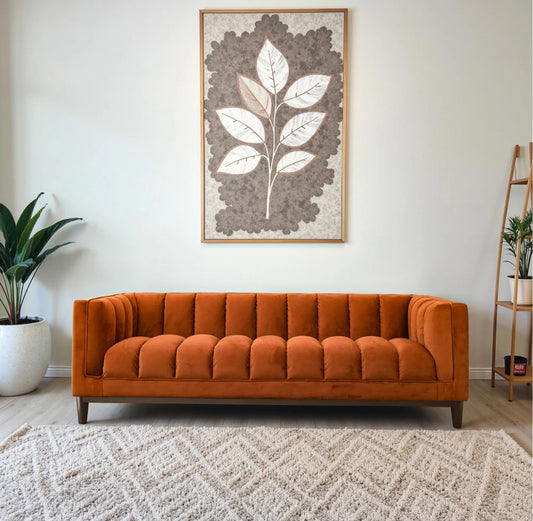 Melissa 91" Mid-Century Modern Orange Velvet Sofa