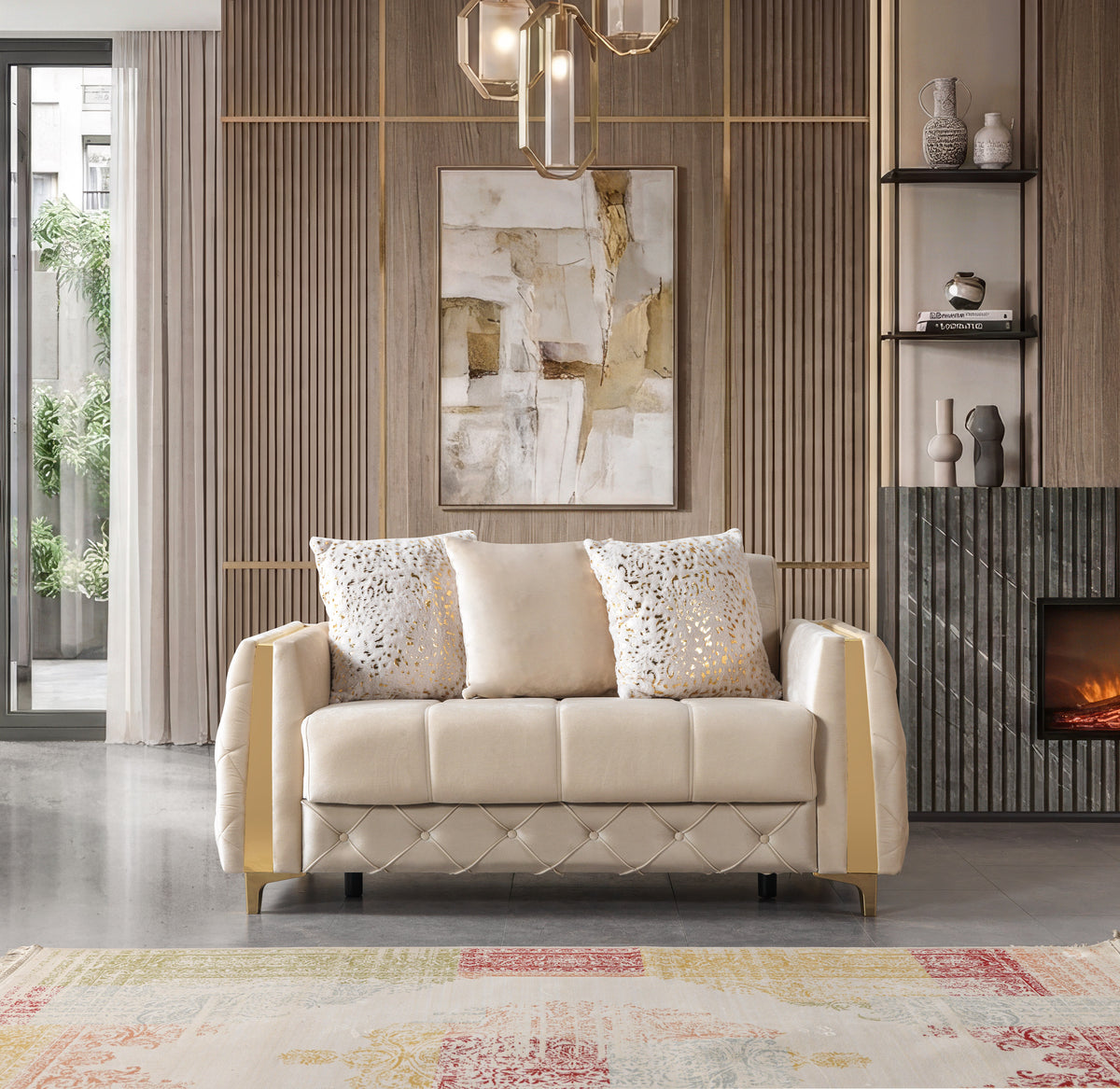 Florence Ivory Velvet Sofa 88" & Loveseat 64"
