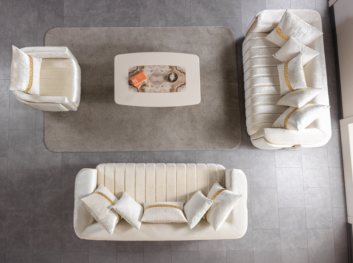 Carlina Ivory Velvet Living Room Set