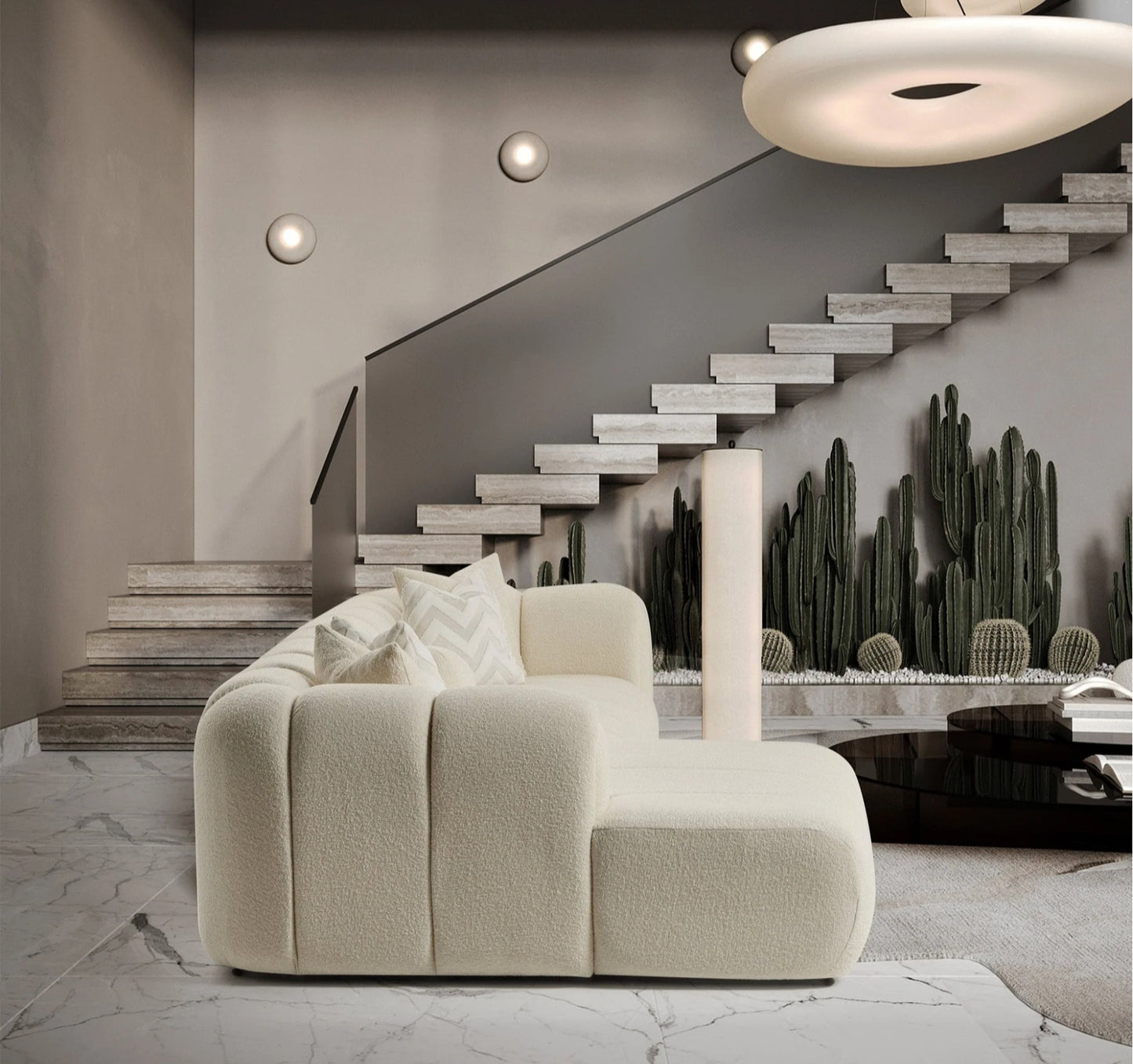 Beatrice 115" Modern Tufted Ivory Boucle Sectional