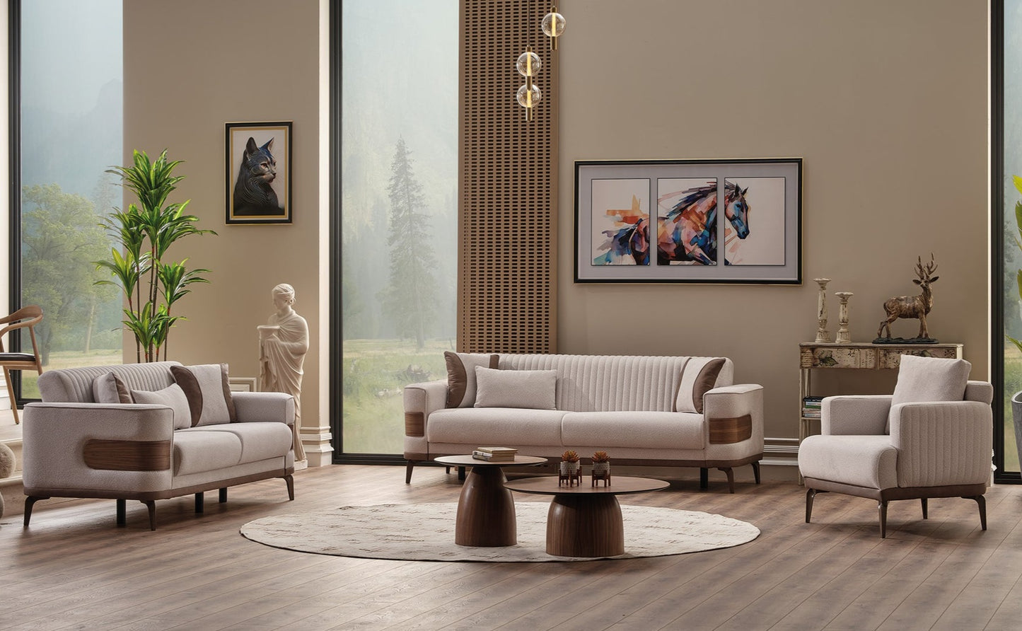 New Mood 3-pieces (Sofa & Loveseat & Chair) Livingroom Set Cream