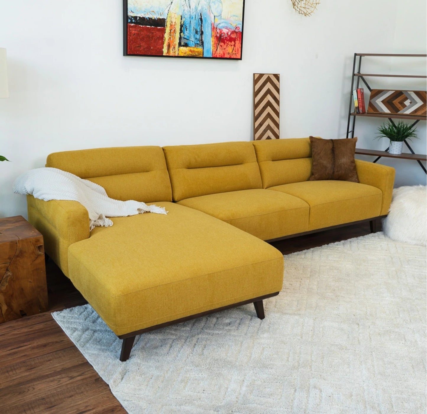 Ella 109" L-Shaped Dark Yellow Linen Left Sectional