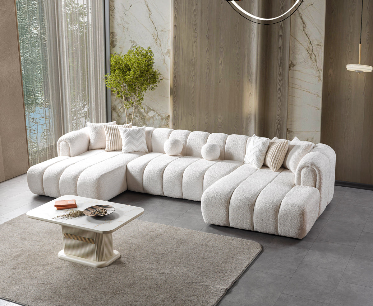 Lis Ivory Boucle Double Chaise 147" Sectional