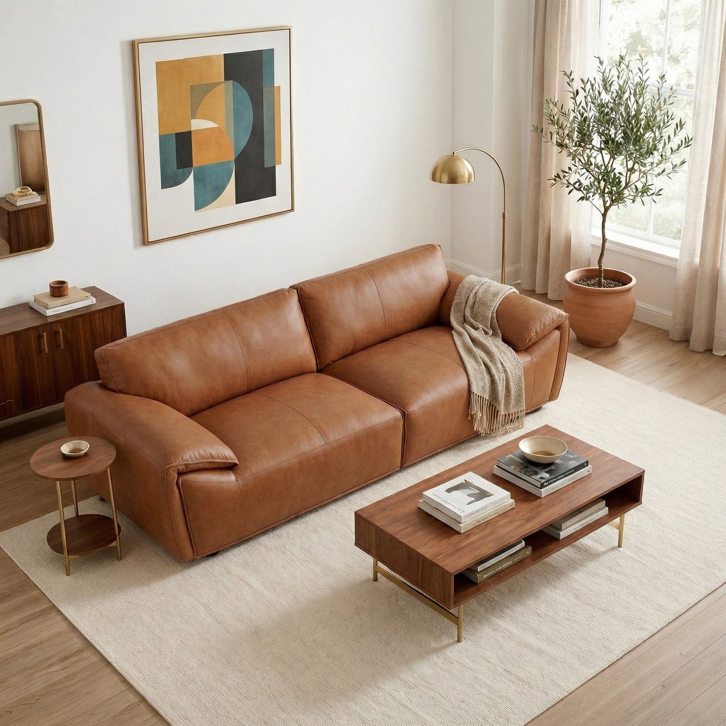 Laffey Tan 92" Top Grain Leather Sofa