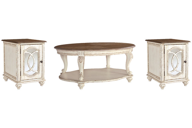 Realyn White/Brown 3pc Coffee Table Set T743
