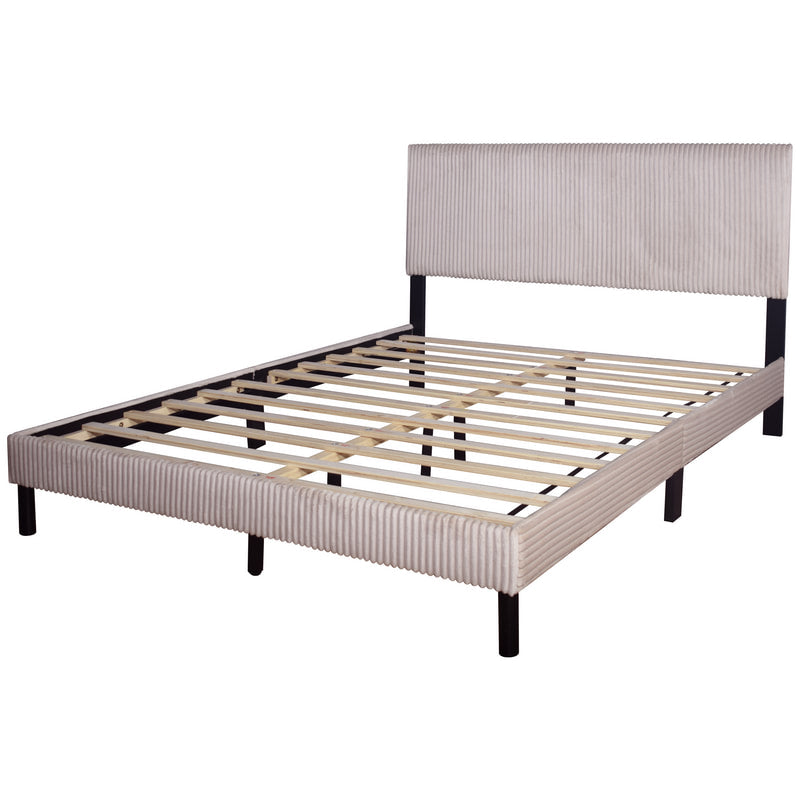 HH160 Beige Cord Fabric King Platform Bed
