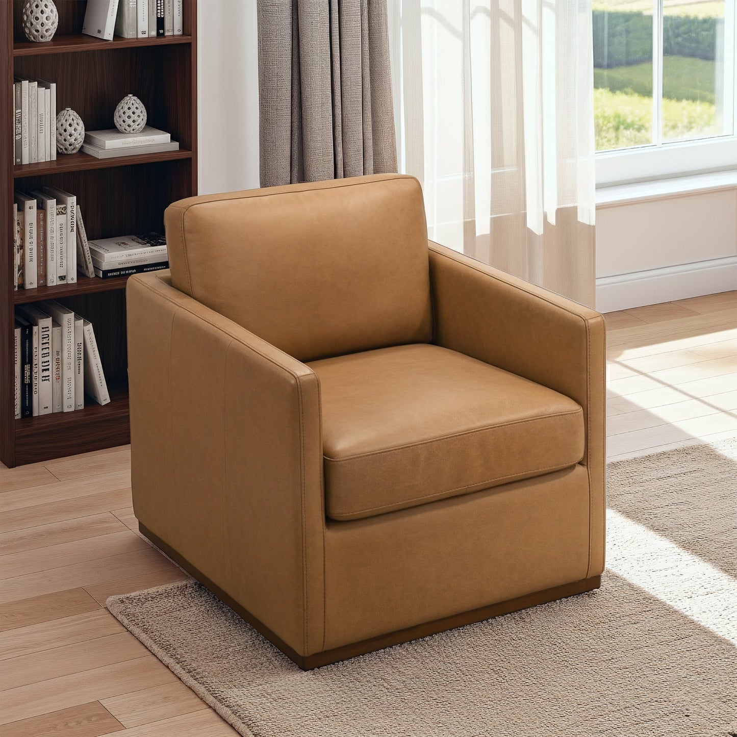 Darien Tan Genuine Leather Swivel Chair