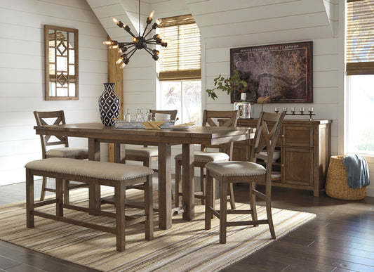 Moriville Grayish Brown Counter Height Set | D631
