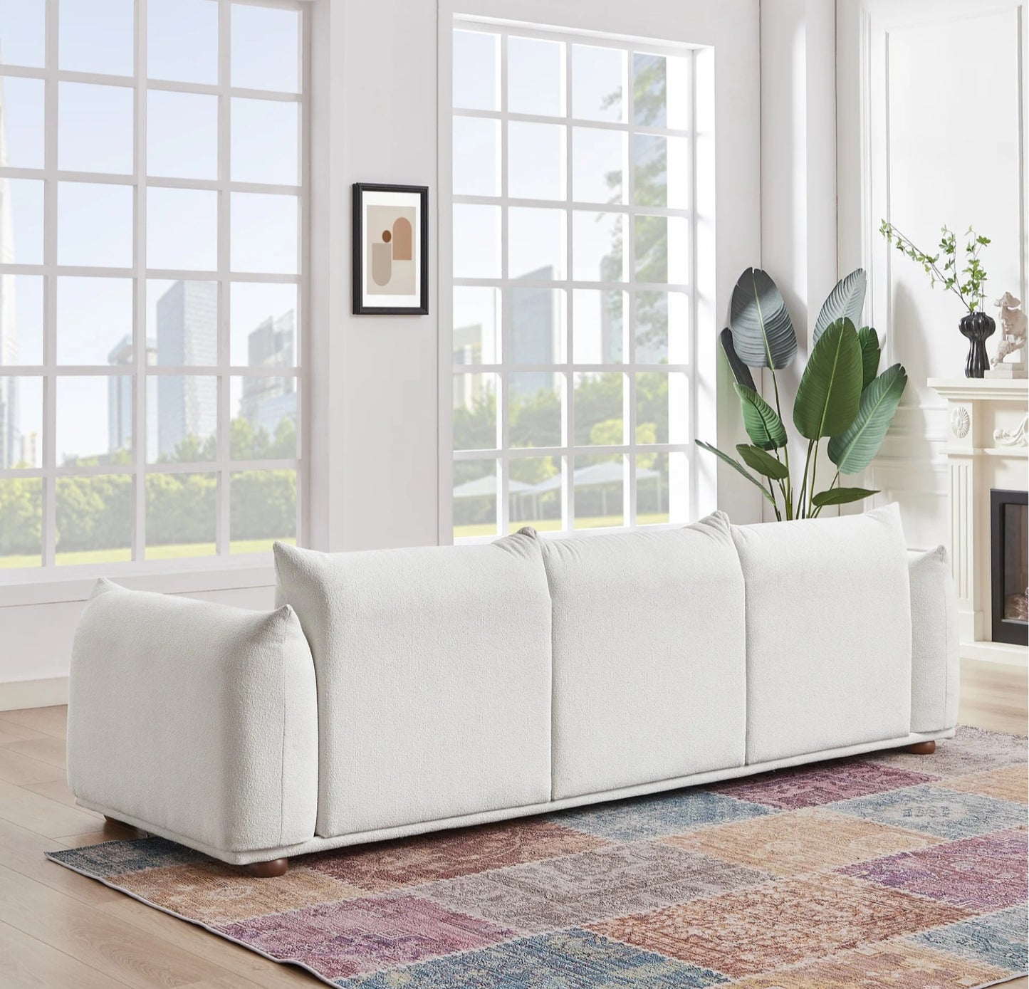Kely Cream Mid-Century Modern 100'' Boucle Upholstered Sofa