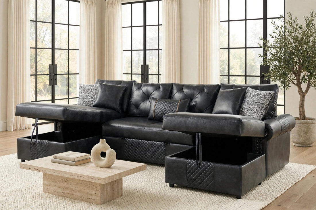 Sonoma Black Double Storage Chaise Sectional (w/ Pull-Out Bed)
