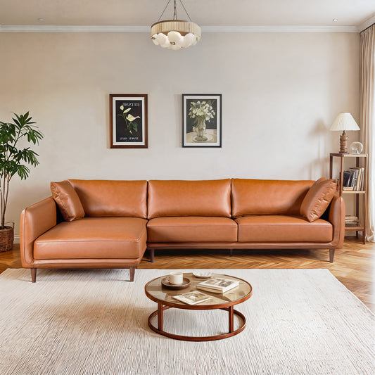 Monroe Cognac Vegan Leather Left-Facing 116.5"Sectional