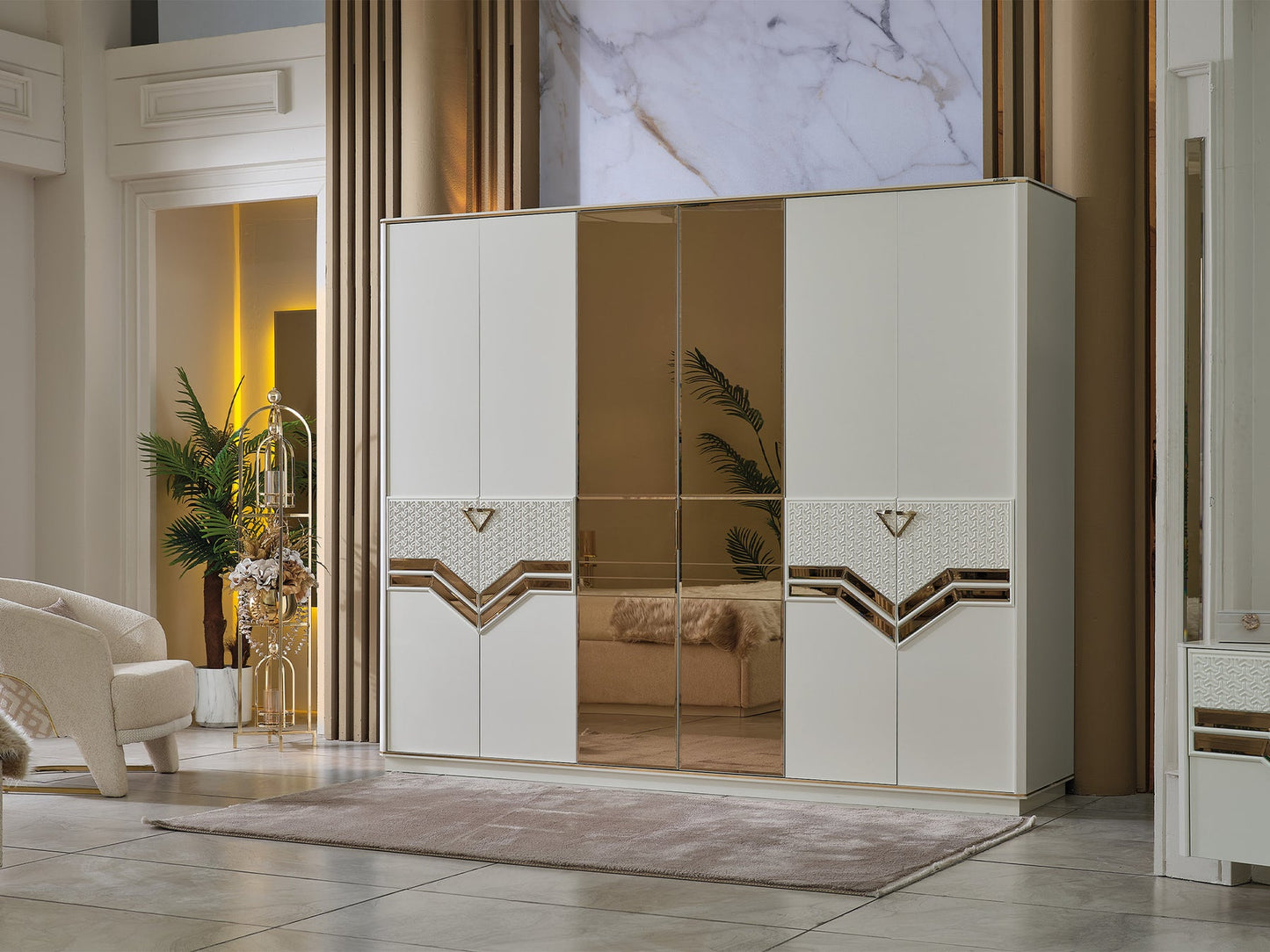Zen Luxury Bedroom Set (Bed& Dresser With Mirror & 2 Nightstand)