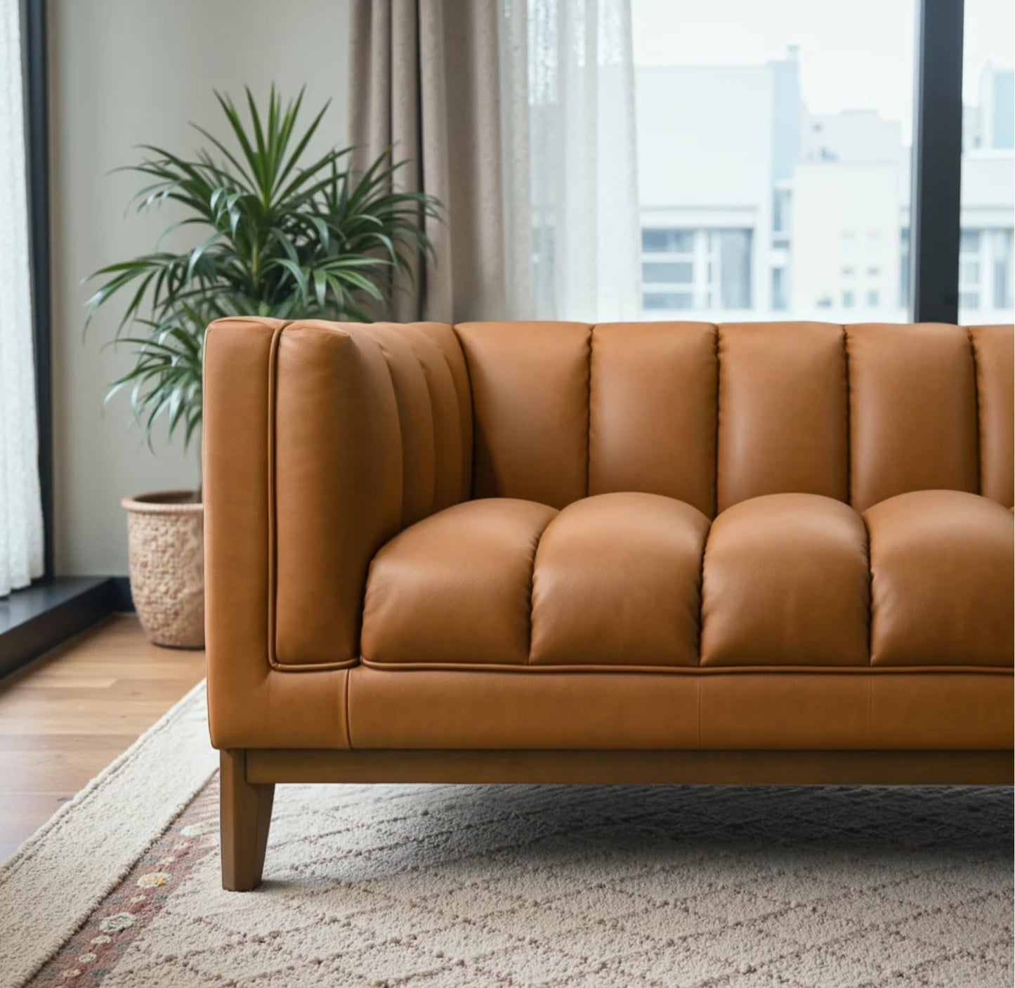 Melissa 91" Mid-Century Modern Tufted Vegan Leather Sofa