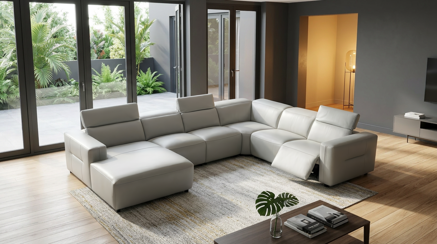 Noel Grey Italian Leather/Match POWER Reclining Sectional with Chaise MI-2525
