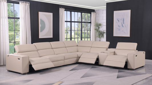 Picasso Beige 3-POWER  Leather Match 7pc Sectional  MI631