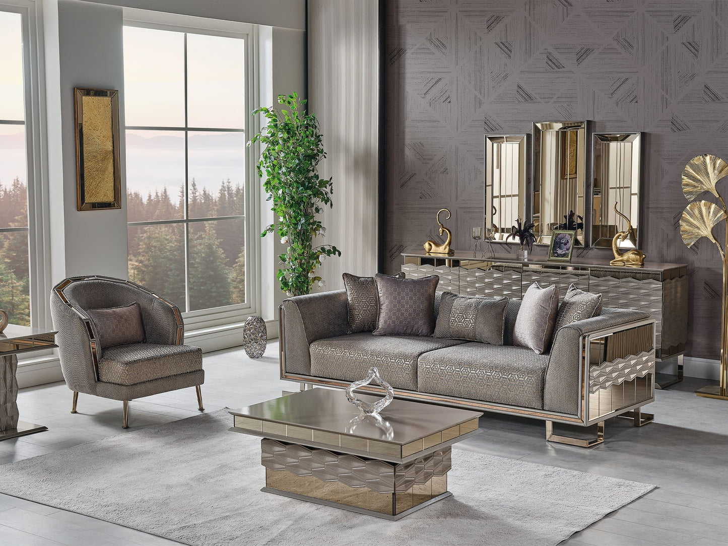 Gokce 3-pieces (2 Sofa & 1 Chair) Livingroom Set Grey