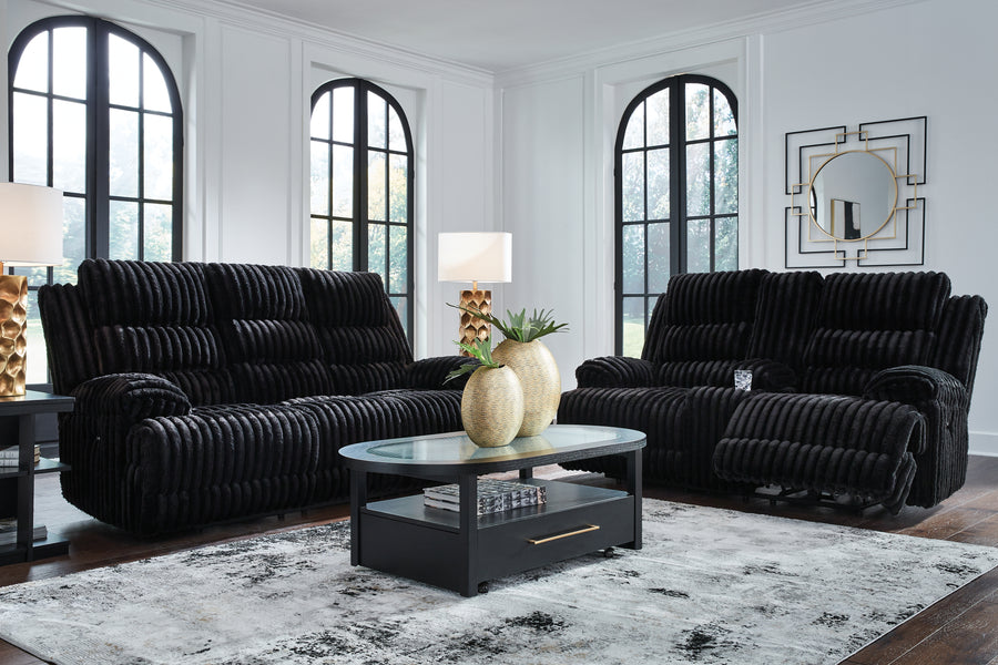 Rhine Falls Onyx POWER Sofa and Loveseat 42805