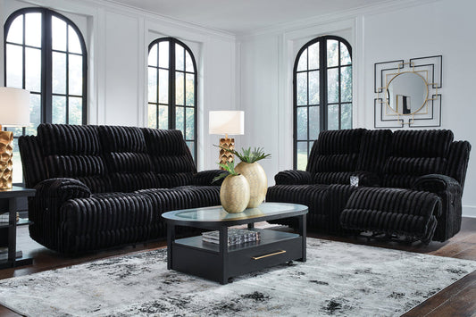 Rhine Falls Onyx POWER Sofa and Loveseat 42805