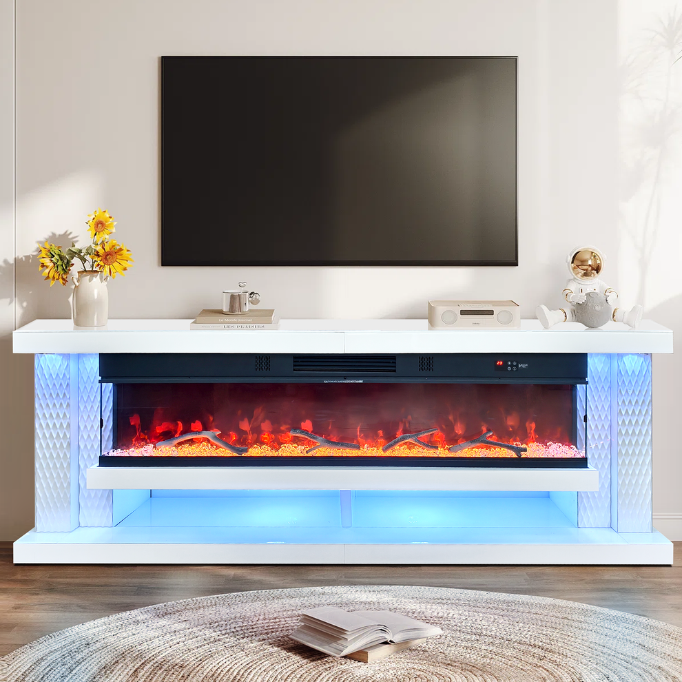 Aira White LED/BLUETOOTH SPEAKERS  Fireplace Entertainment Center