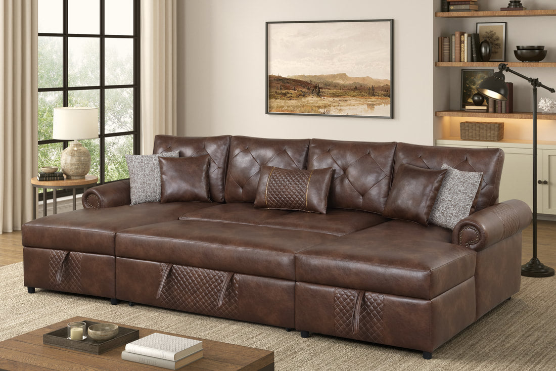 Sonoma Brown Double Storage Chaise Sectional (w/ Pull-Out Bed)