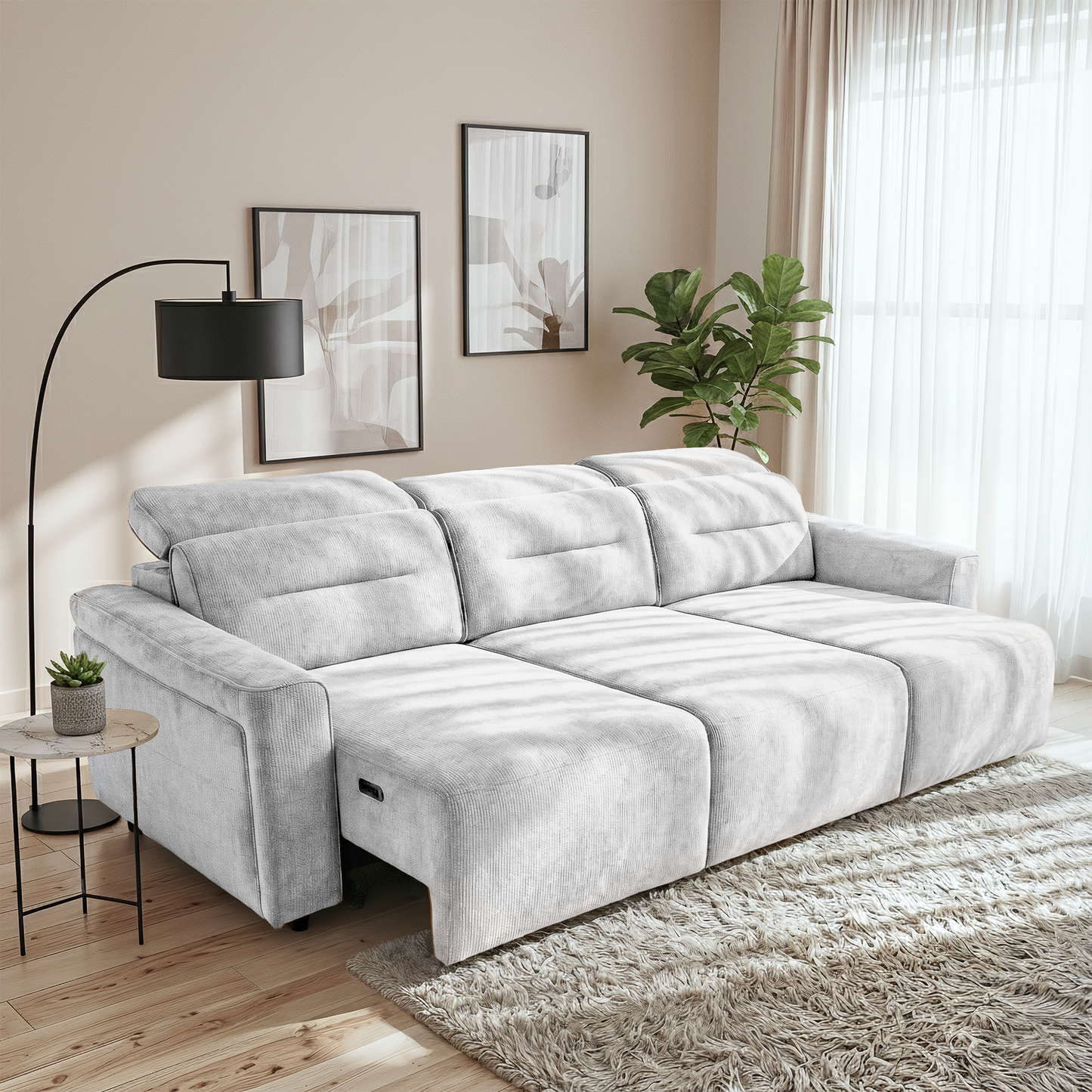 Falmouth Light Grey Fabric Power Slider Sofa
