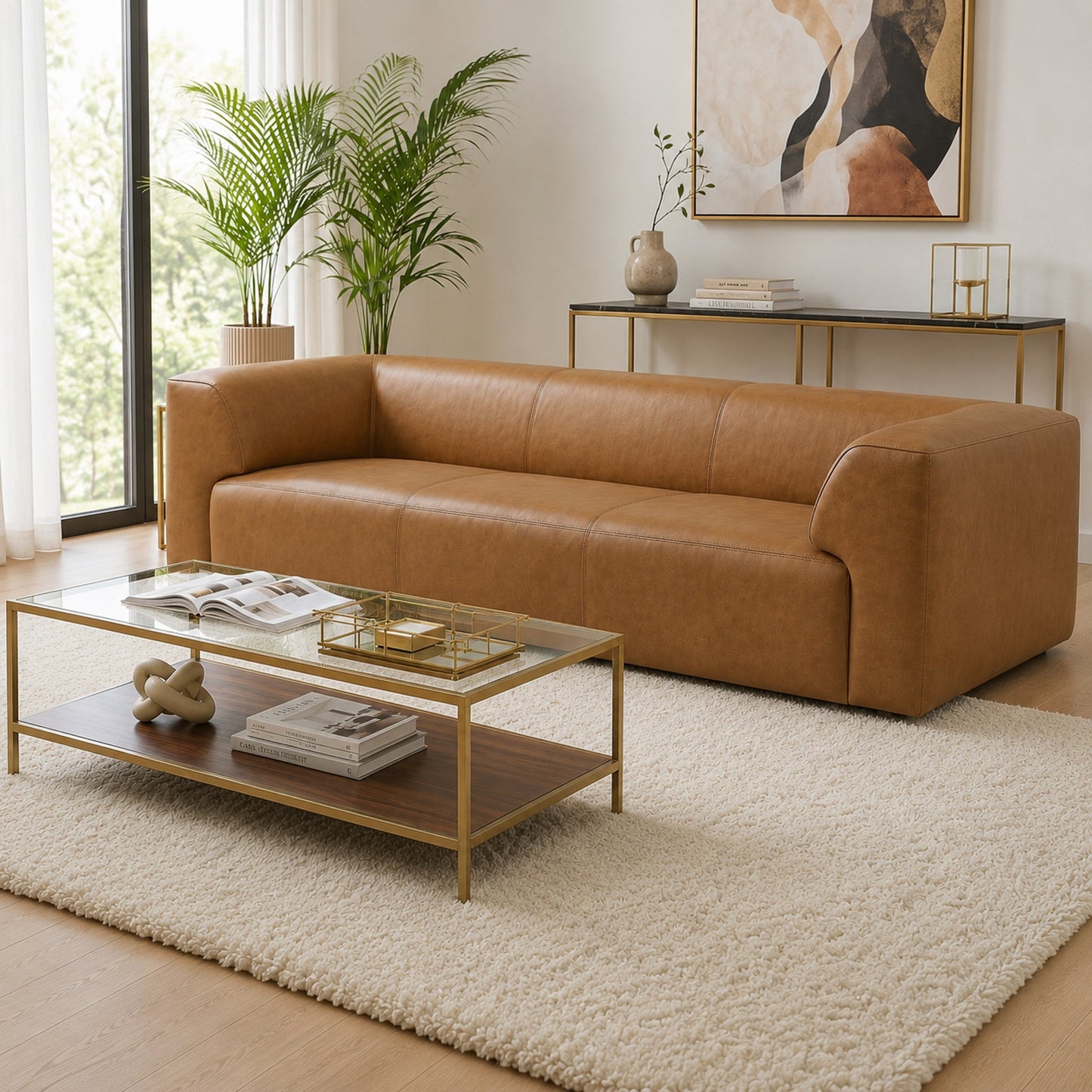 Rialto Tan GENUINE LEATHER 105" Sofa