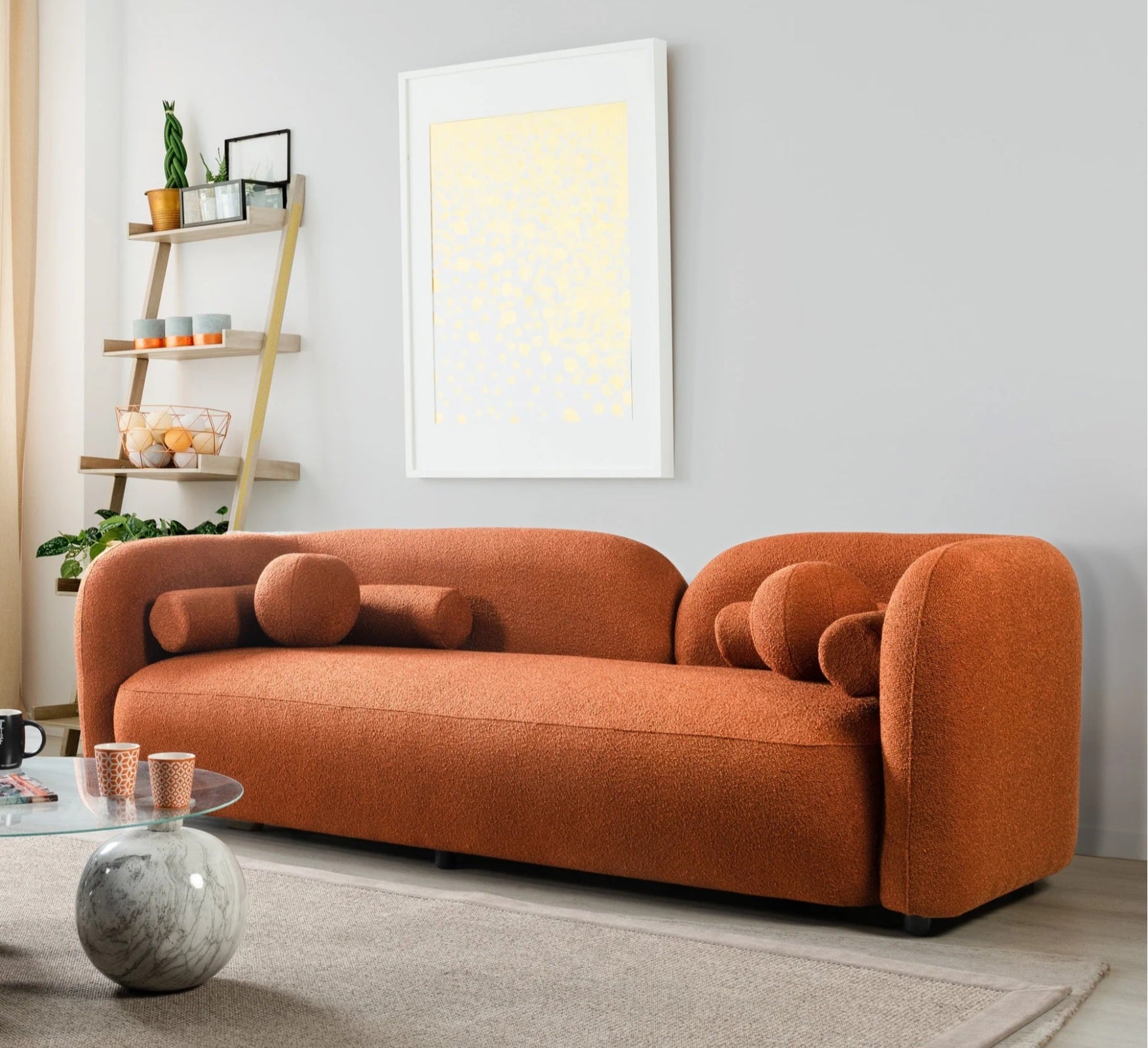 Donna Japandi Style Burnt Orange Boucle Sofa – Harwin Furniture