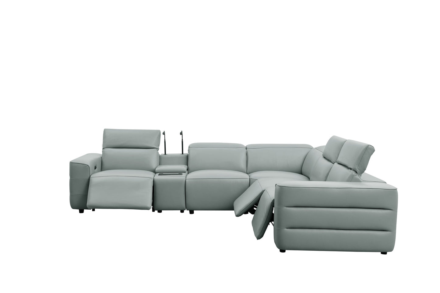 Holly Grey Italian Leather/Match POWER Reclining Corner Sectional (3 Power Recliners + 1 Console) MI-2520