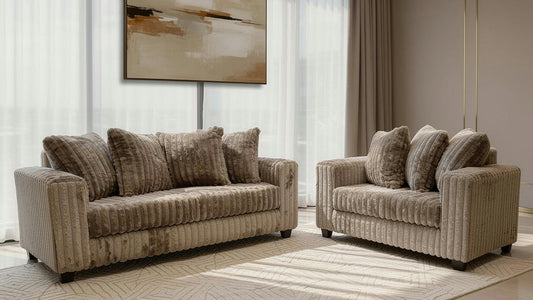 Gia Mocha Stripe Fabric Sofa and Loveseat S300