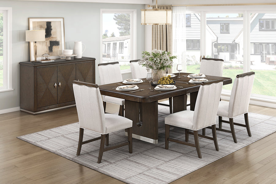 Clara Brown/Beige 7pc Rectangular Dining Room Set 6066