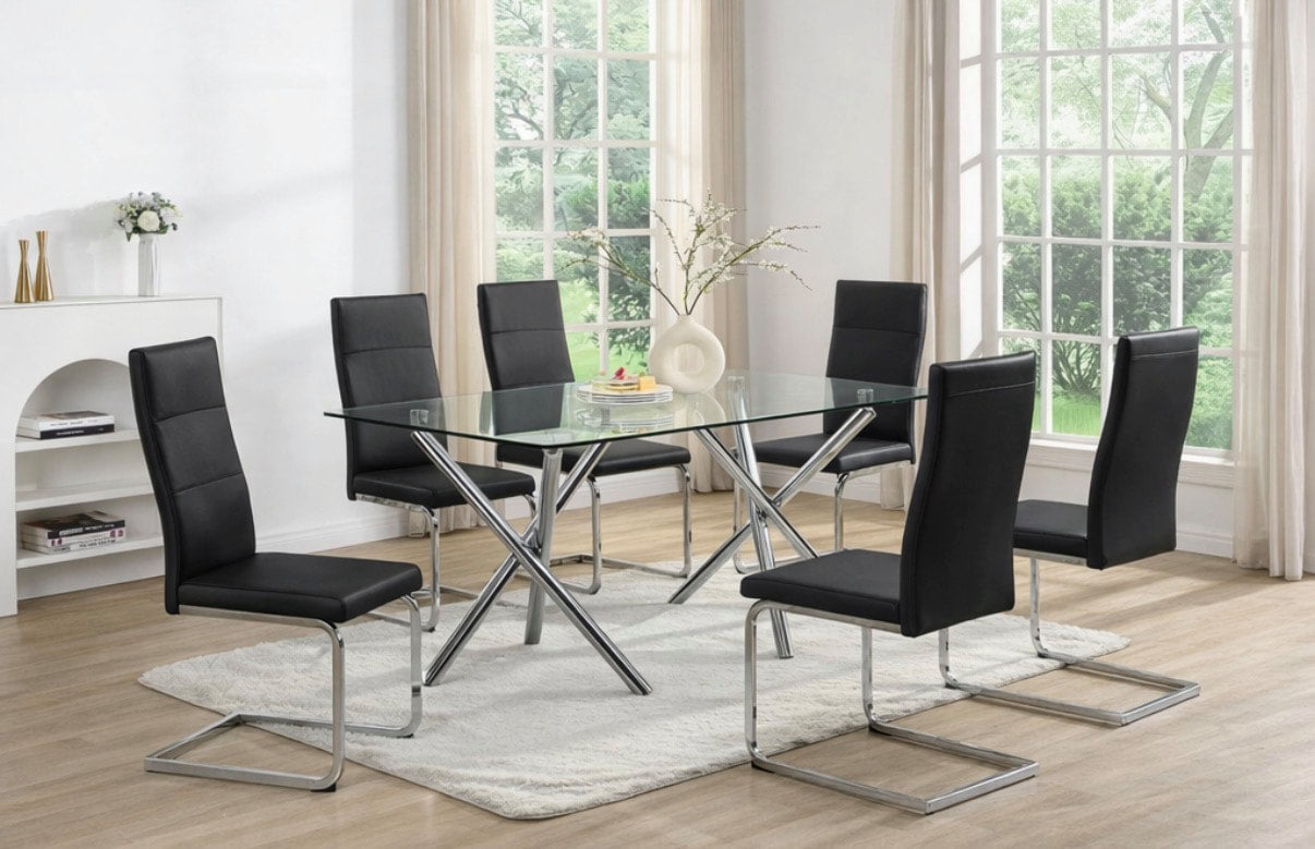 Black/Glass 7pc Dining Room Set D201