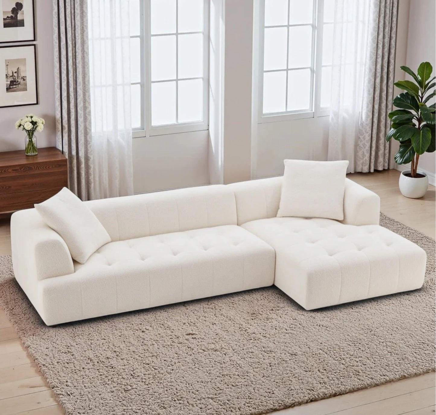 Kaynes 120" Ivory Boucle L-Shaped Sectional