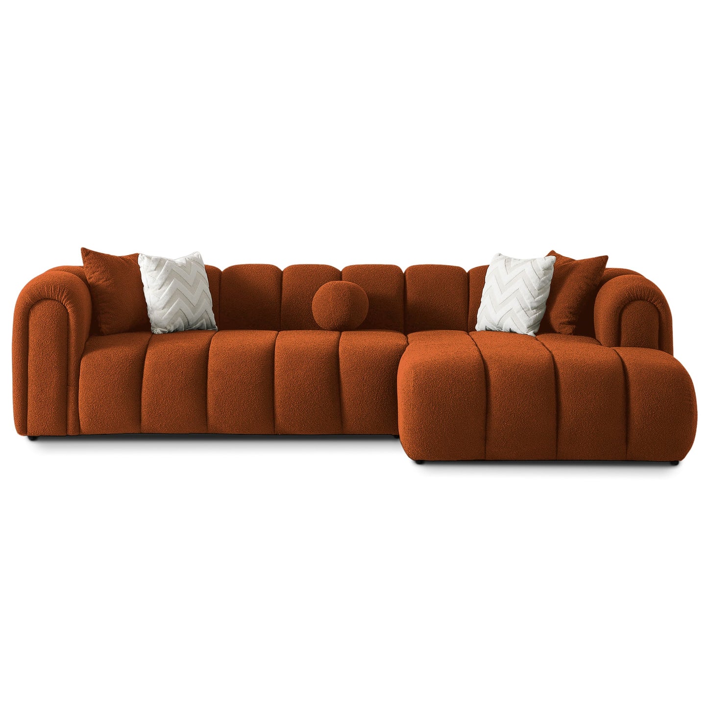 Beatrice 115" Modern Tufted Burnt Orange Boucle Right-Facing Sectional Sofa