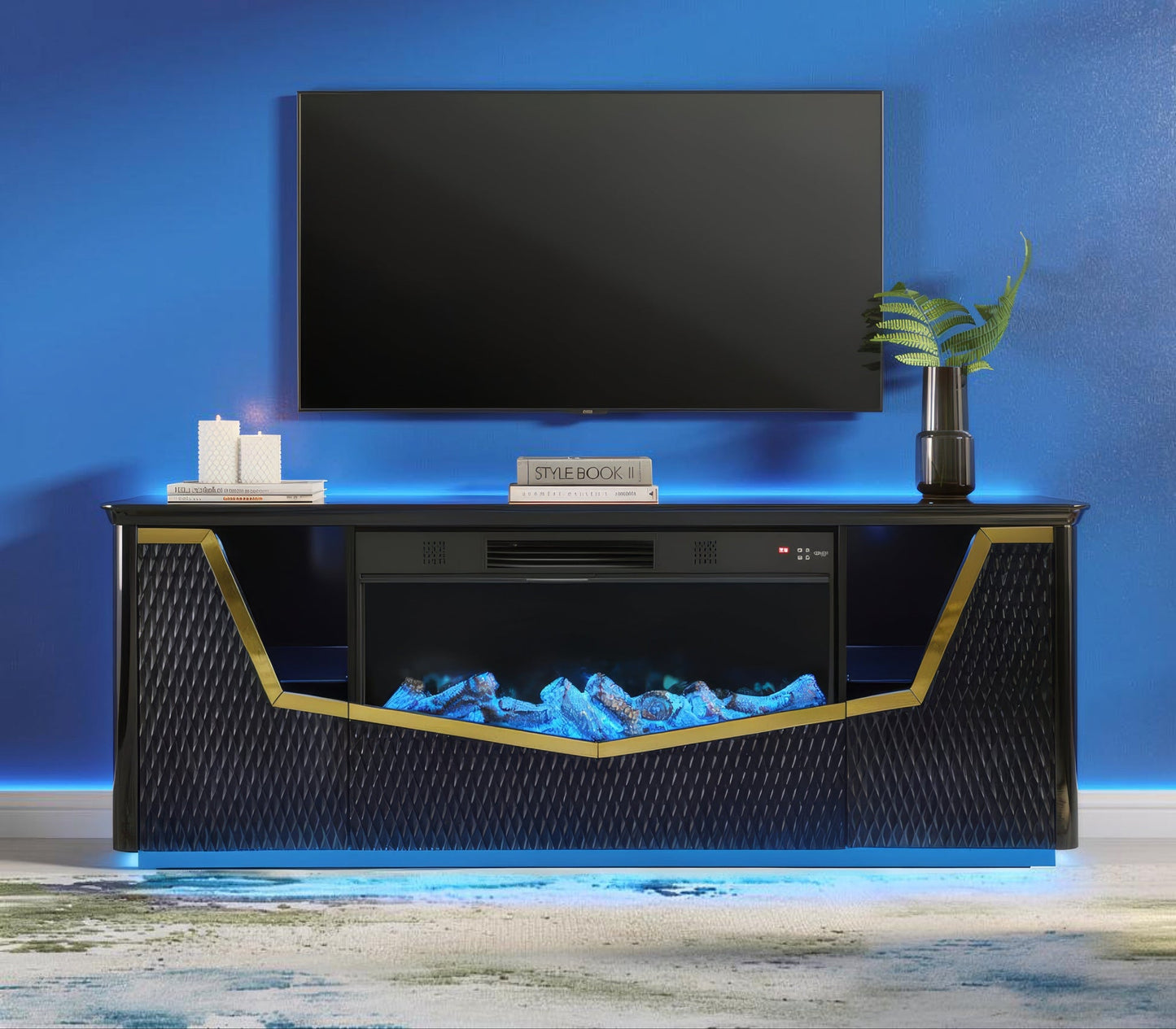 Carmela Black 71" Fireplace TV Stand A-F11