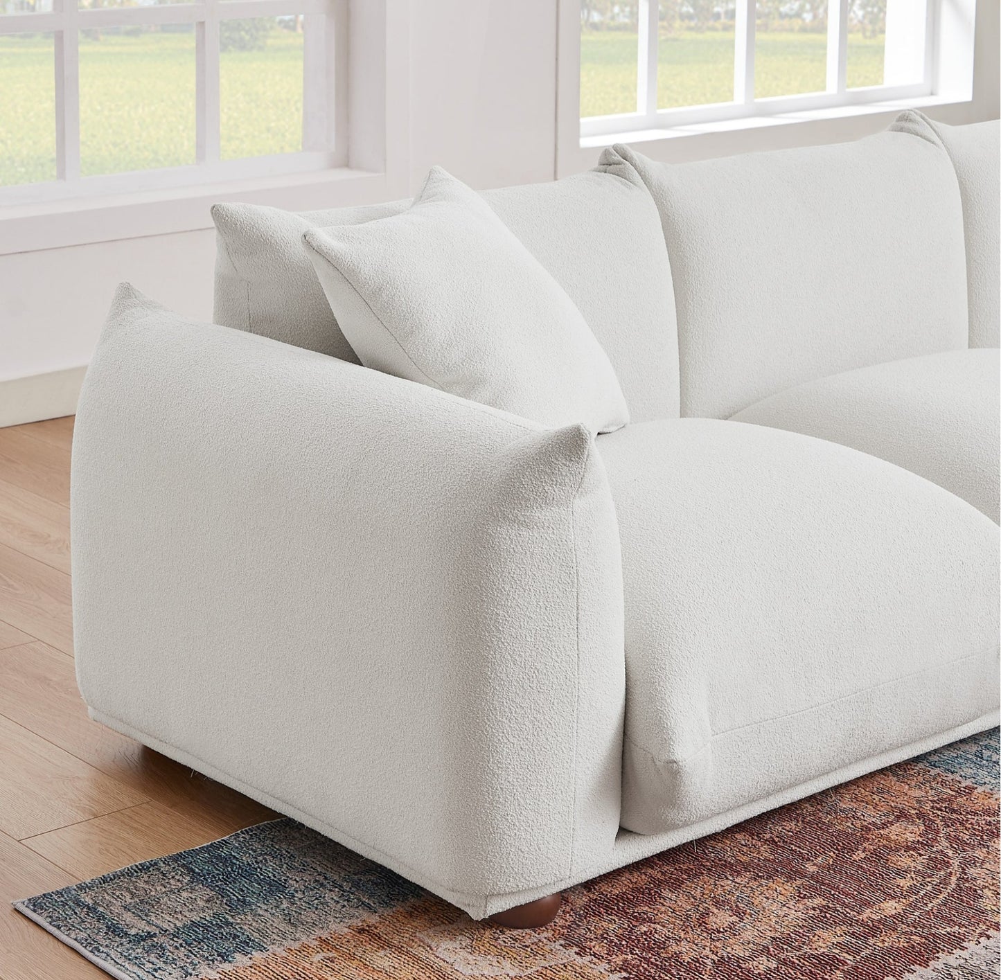Kely Cream Mid-Century Modern 100'' Boucle Upholstered Sofa