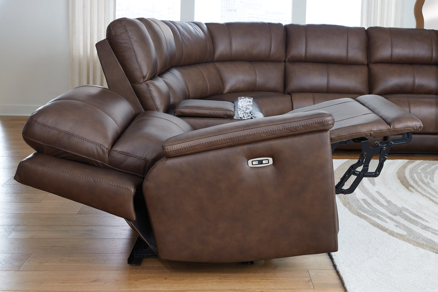 Bleckley Espresso POWER/TOP GRAIN LEATHER 6pc Reclining Sectional| PCU1200131