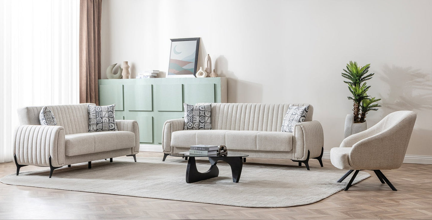 Palermo 3-pieces (Sofa & Loveseat & Chair) Livingroom Set Cream
