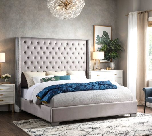 Silver Velvet 6 FT Queen Bed |HH329