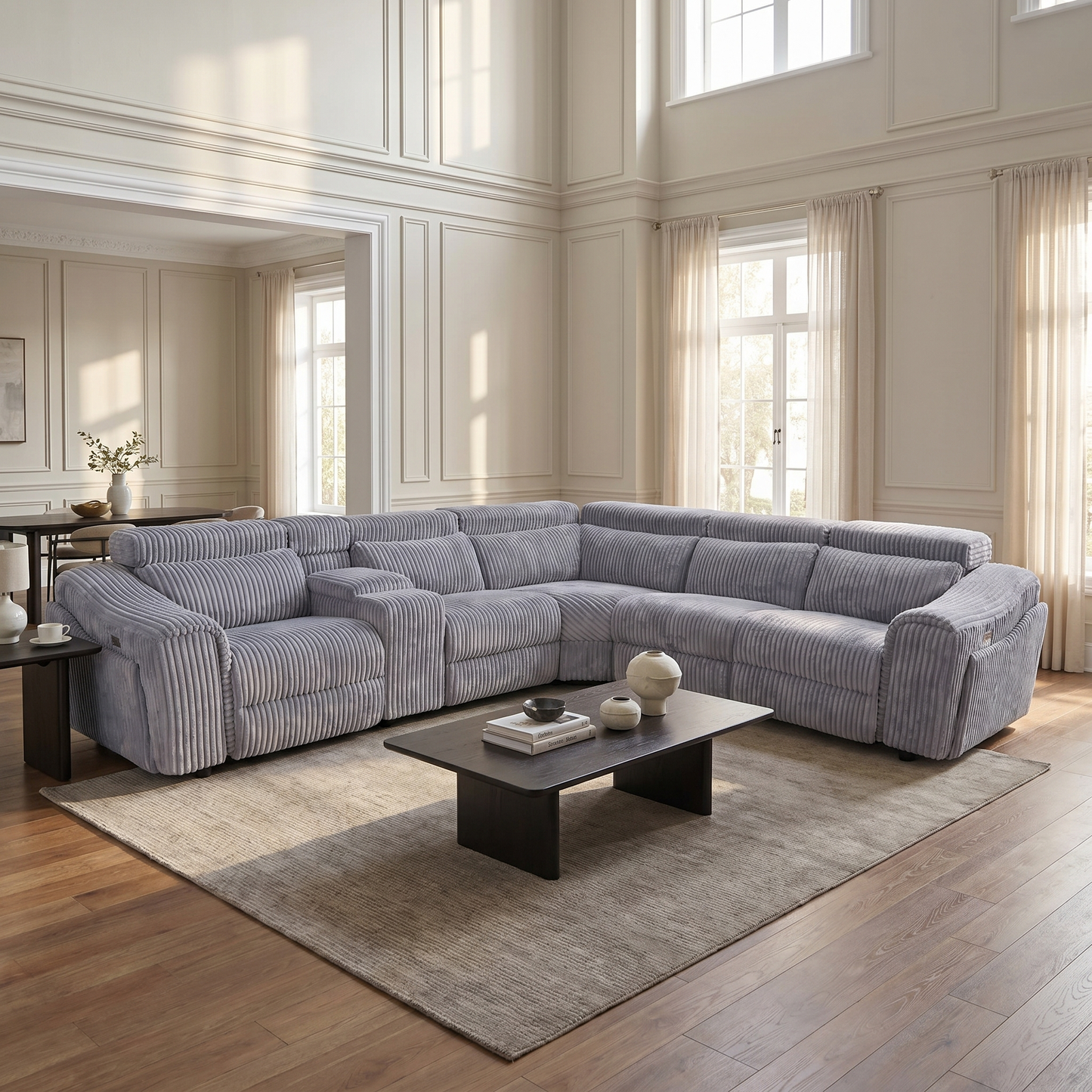 Yash Grey Corduroy POWER Reclining Sectional S7033