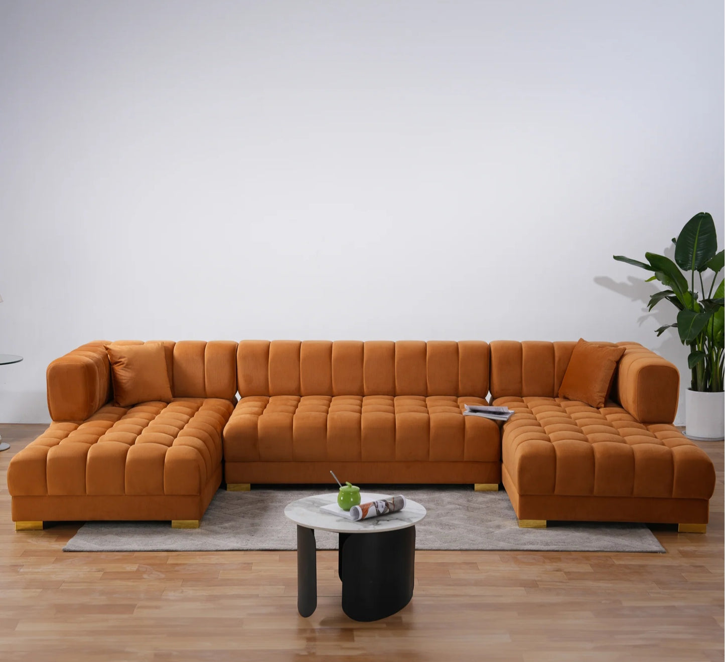 Marlow 142" Cognac Velvet U Shape Corner Sofa