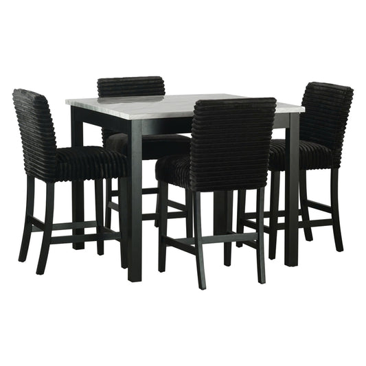 Dior Black Velvet 5pc Counter Height Set  (FAUX MARBLE) 