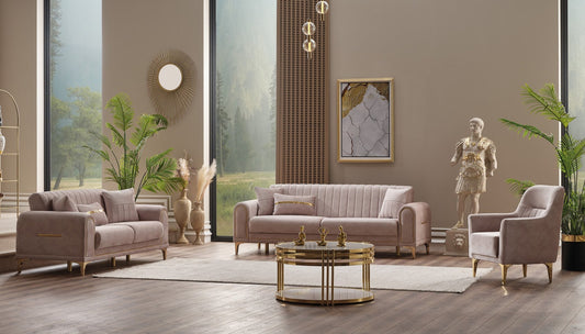 Orion 3-pieces (Sofa & Loveseat & Chair) Livingroom Set Cream