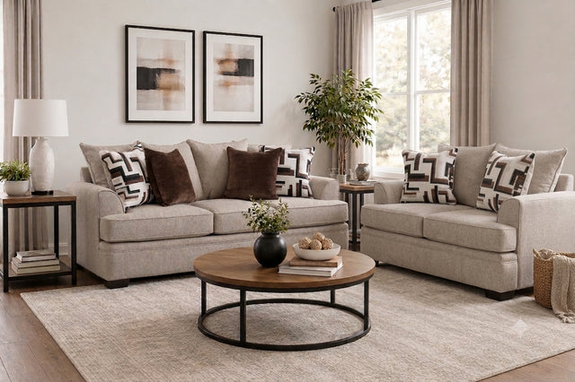100 Coffee Fabric Sofa & Loveseat Set