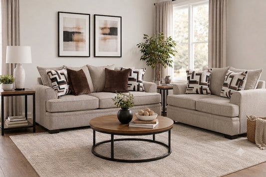 100 Coffee Fabric Sofa & Loveseat Set
