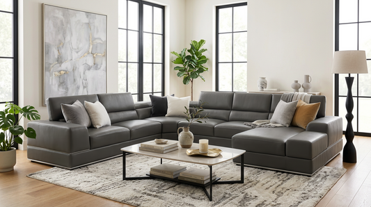Nella Dark Grey Sectional Sofa | Italian Leather Match MI-5107